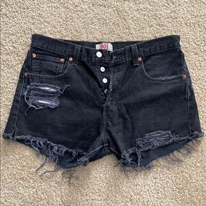 VTG Levi’s 501 Women's Black Denim Distressed Shorts Vintage Daisy Dukes Cutoffs